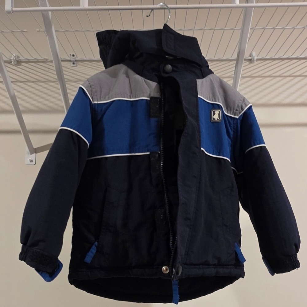 Kids 3T Winter Coat Hooded Puffer Jacket Blue Gray Toddler Outerwear